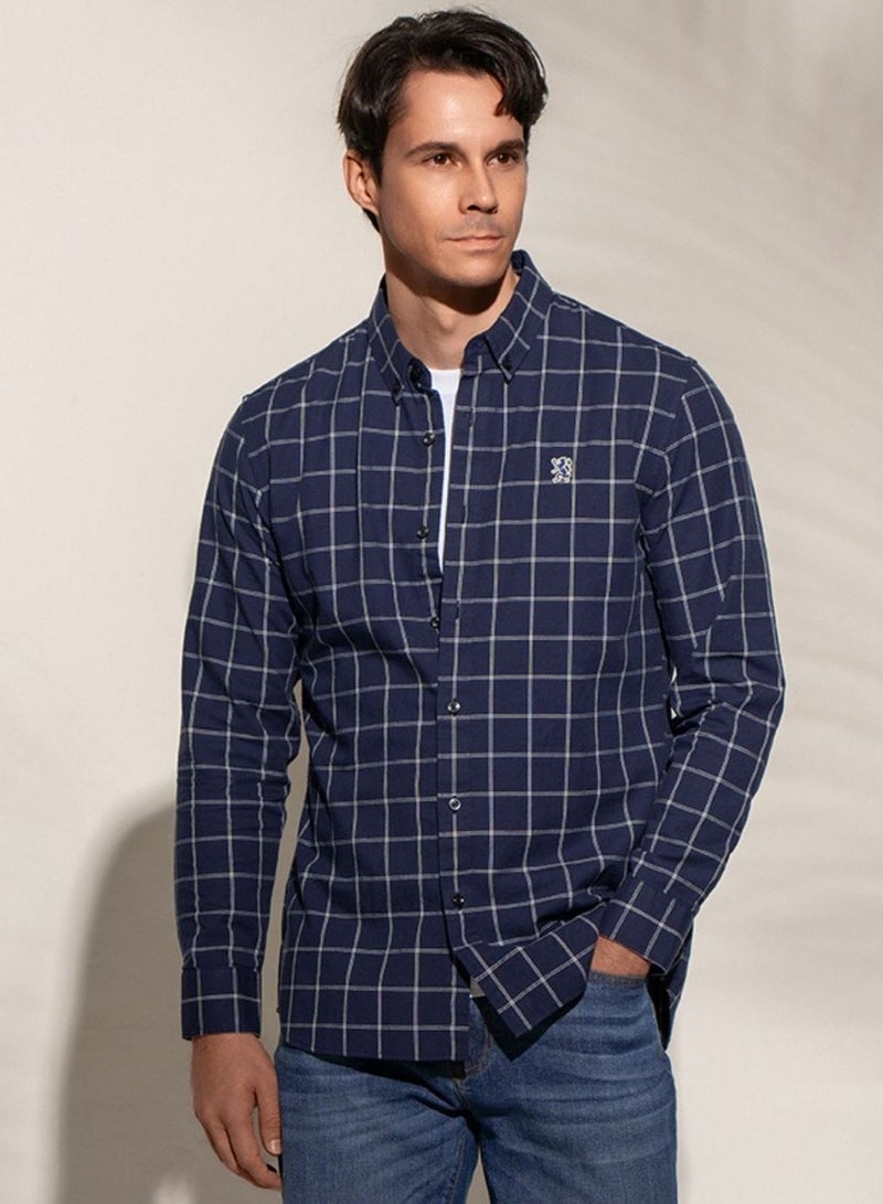 GIORDANO Men’s Cotton Slim Oxford Shirt with Embroidery - Image 1